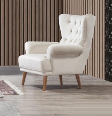 Armchair 1 Seater White Living room Textile Design Chesterfield wing chair