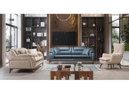 Роскошный кожаный диванный гарнитур 3+3+1 современный стиль для вашей гостиной 
