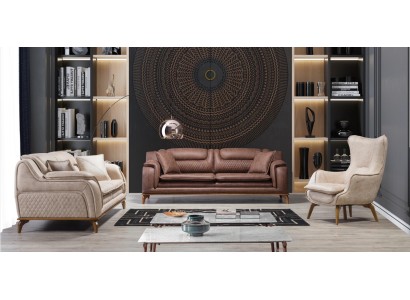 Дизайнерский диванный гарнитур 3+3+1 из кожи современный стиль для вашей гостиной