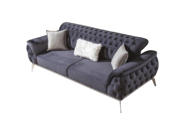 Sofagarnitur 3+3+1 Sitzer Blau Sessel Luxus Chesterfield Einrichtung