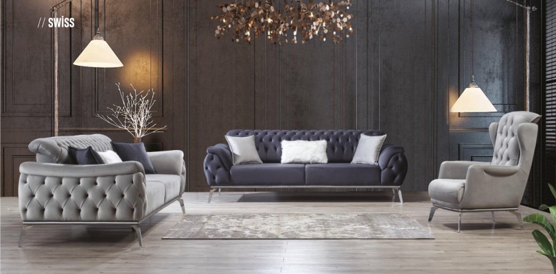 Sofa Blau 3 Sitzer Wohnzimmer Luxus Design Chesterfield Italienischer