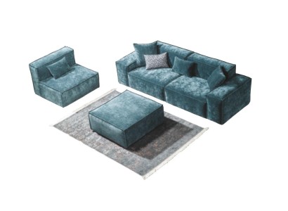 Sofagarnitur Würfel Möbel xxl 3+1 Sitzer Blau Wohnzimmer Sessel Hocker