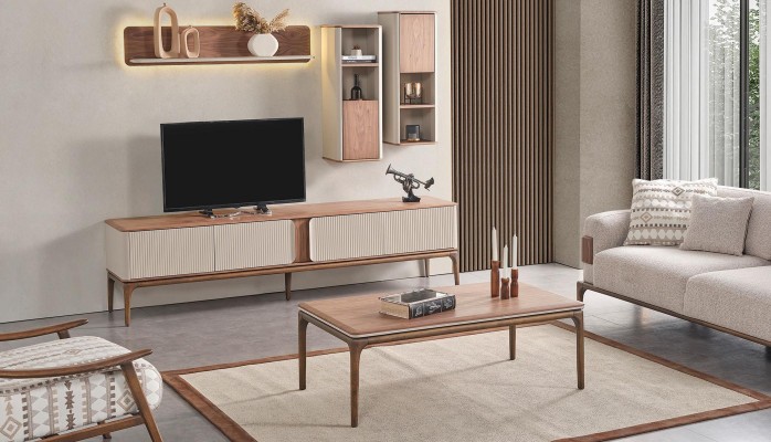 Sideboard tv Lowboard Schrank Couchtisch Wohnzimmer Modern Beige Holz