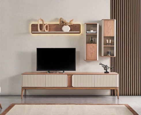 Sideboard tv Lowboard Schrank Couchtisch Wohnzimmer Modern Beige Holz