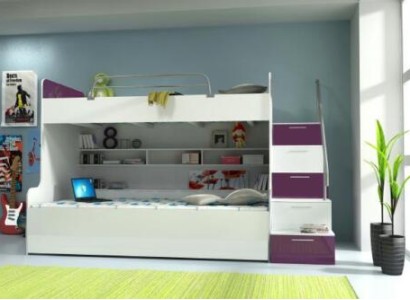 Doppelstockbett Etagenbett Bett Kinderbett Jugendbett Hochbett Neu Violett/Weiß