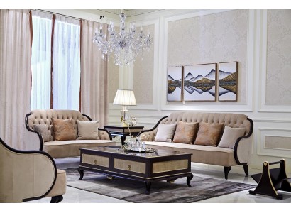 Лаконичный и контрастный по цвету комплект диванов 3+2 в стиле Честерфилд 
