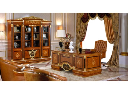 Эффектный комплект мебели для офиса в классическом стиле выполненный из качественного дерева и кожи 