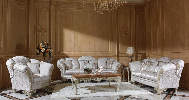 Великолепный комплект диванов 3+2 в стиле барокко с роскошными декоративными элементами 