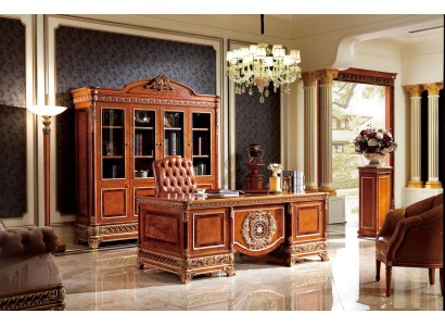 Классический комплект мебели для офиса состоящий из письменного стола и книжного шкафа 
