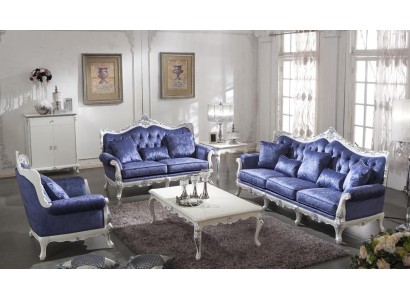 Изысканный комплект диванов 3+2+1 в потрясающем синем оттенке в стиле рококо 
