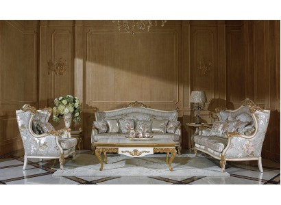Комплект диванов 3+2 с элементами классического английского кресла "с ушами" с потрясающими декоративными элементами золотого оттенка 