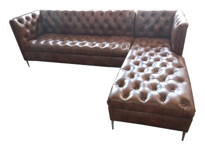 Роскошный угловой диван Честерфилд L-образной формы из натуральной кожи