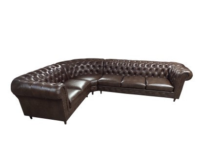 Изысканный коричневый угловой диван Честерфилд в коричневом цвете