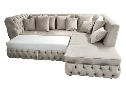 Роскошный угловой диван Честерфилд L-образной формы с функцией спального места