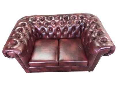 Двухместный кожаный диван Честервилд коричневого цвета в стиле лаунж