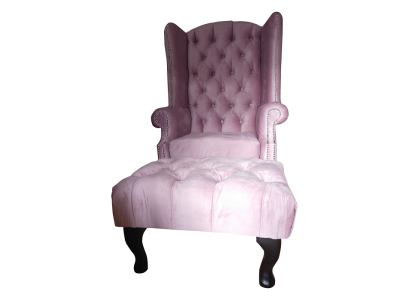 Кресло Честерфилд с пуфиком из розового бархата для отдыха и релаксации