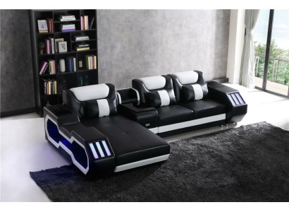 Sofa LED Beleuchtete Ecksofa Wohnzimmer Leder Couch Sitz Polster