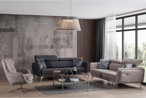 Sofagarnitur Couch Polster Möbel Stoff Sofa Couchen 3+3+1 Grau Gruppe