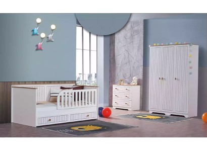 Привлекательный стильный комплект мебели из 3-х изделий в стиле модерн и в сдержанной белой расцветке из премиальных материалов для обустройства детской комнаты