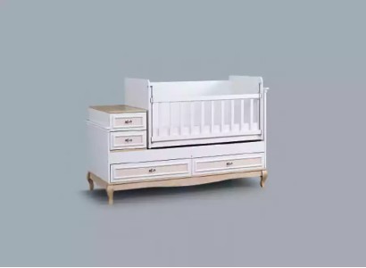 Многофункциональная кроватка для самых маленьких со встроенными ящиками из премиальных материалов в современном дизайне для обустройства детской комнаты