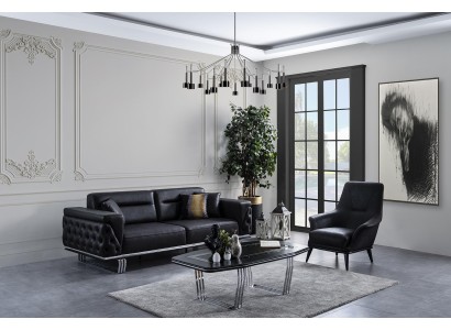 Роскошный чёрный диванный комплект в современном стиле Честерфилд 