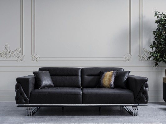 Sofagarnitur Komplette Sofa 41 Sitz Sessel Kunstleder Schwarz Set 2tlg