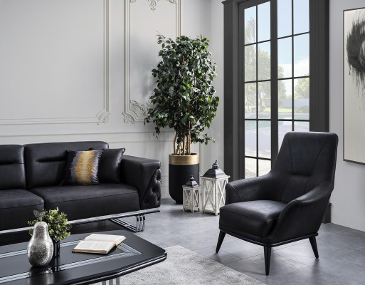 Sofagarnitur Komplette Sofa 41 Sitz Sessel Kunstleder Schwarz Set 2tlg