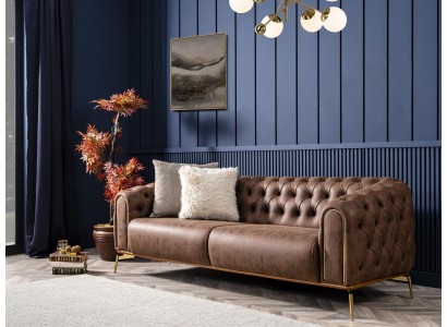 Четырёхместный кожаный диван в современном стиле Честерфилд