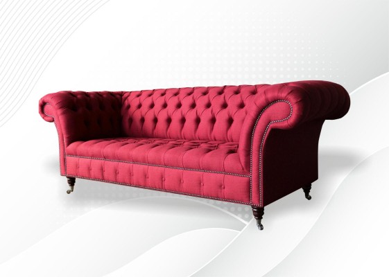 Dreisitzer Design Polster Textil Sofa 3er Möbel Chesterfield Luxus Rote Couchen