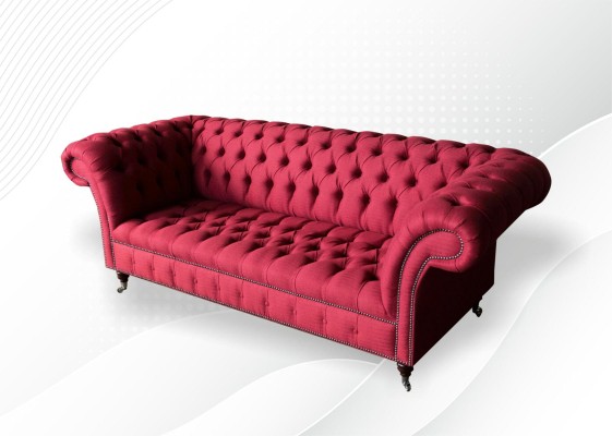 Dreisitzer Design Polster Textil Sofa 3er Möbel Chesterfield Luxus Rote Couchen