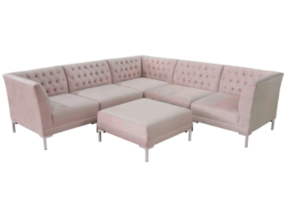 Rosa Ecksofa Hocker Chesterfield Sofas Möbel xxl Big Textill Stoff Sofas 2tlg