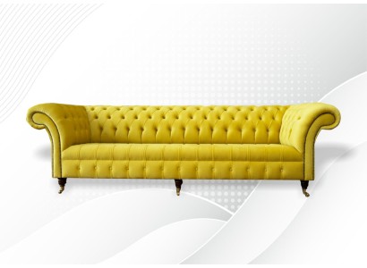 Дизайнерский четырехместный желтый диван в роскошном дизайне Честерфилд