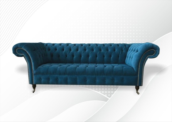 Designer Couch Sitz Polster 3 Sitzer Blau Stoff Garnitur Sofa Möbel Turkis Neu