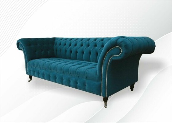 Designer Couch Sitz Polster 3 Sitzer Blau Stoff Garnitur Sofa Möbel Turkis Neu