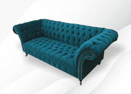 Designer Couch Sitz Polster 3 Sitzer Blau Stoff Garnitur Sofa Möbel Turkis Neu