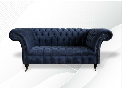 Комфортабельный двухместный темно-синий диван в изысканном европейском дизайне Честерфилд 