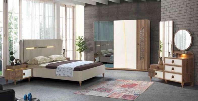 Design Schlafzimmer 5tlg. Set Bett Nachttische Kommode Kleiderschrank Komplett