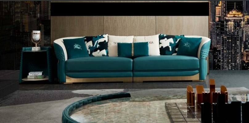 Sofagarnitur Chesterfield Polster Sofa Couch 3+1 Garnitur Leder Textil Stoff