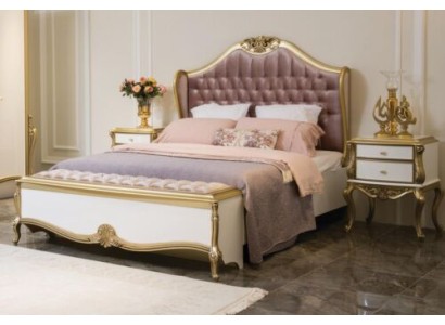 Классическая 2-х спальная кровать для спальни в розовый из натурального дерева