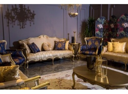 3-х местный диван для гостиной в золотые цвета из натурального дерева
