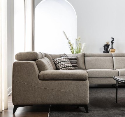 Moderne Eckcouch Taupe L-Form Sofa Wohnzimme Möbel Ecksofa Luxus Neu