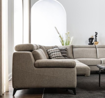 Moderne Eckcouch Taupe L-Form Sofa Wohnzimme Möbel Ecksofa Luxus Neu