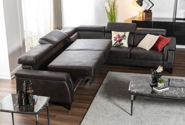 Ecksofa L Form Sofa Sofas Ledersofa Schwarz Bettfunktion Wohnlandschaft