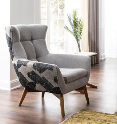 Armchair Wing Chair Cocktail Chair Seater Modern Design Gray Fabric Seat