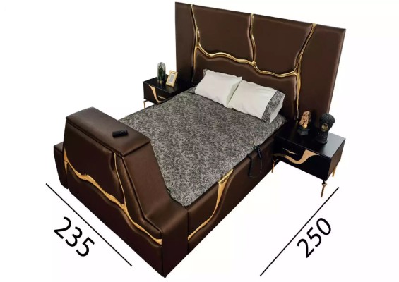 Luxus Schlafzimmer Set Bett Nachttisch Gold Schminktisch Nachttische 5tlg