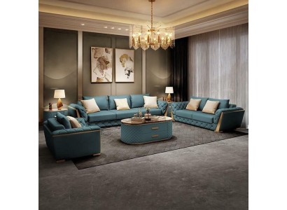 Leather Designer Sofa Couch Upholstery Suite 6pcs. Set Sets Coffee table