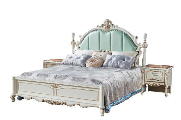 Bett Blau Schön Elegantes Design Schlafzimmer Polster Leder Betten