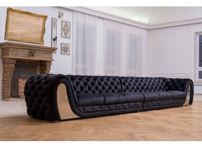 Большой шестиместный черный диван из текстиля