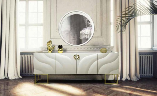 xxl Anrichte Luxus Sideboard Schrank mit Spiegel 220cm Lowboard Kommode