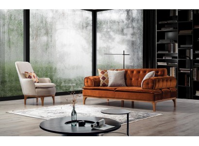 Sofagarnitur Garnitur Sofas Sofa Sessel Dreisitzer 3+1 Sitzer Orange